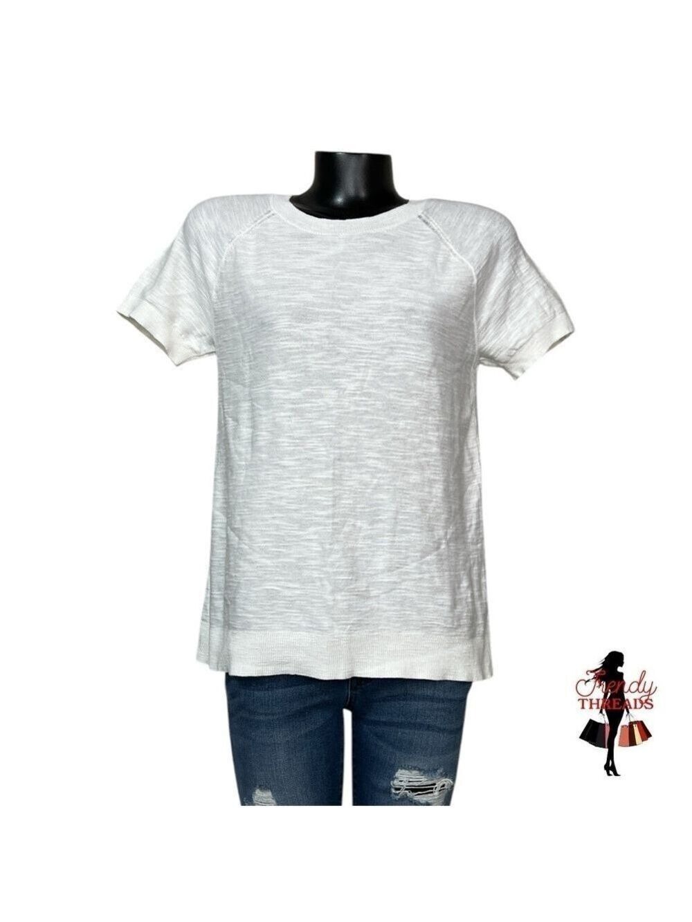 5/$25 ⭐️ Loft NEW Oversized Small Burnout Knit T-Shirt Classic White Top NWOT
